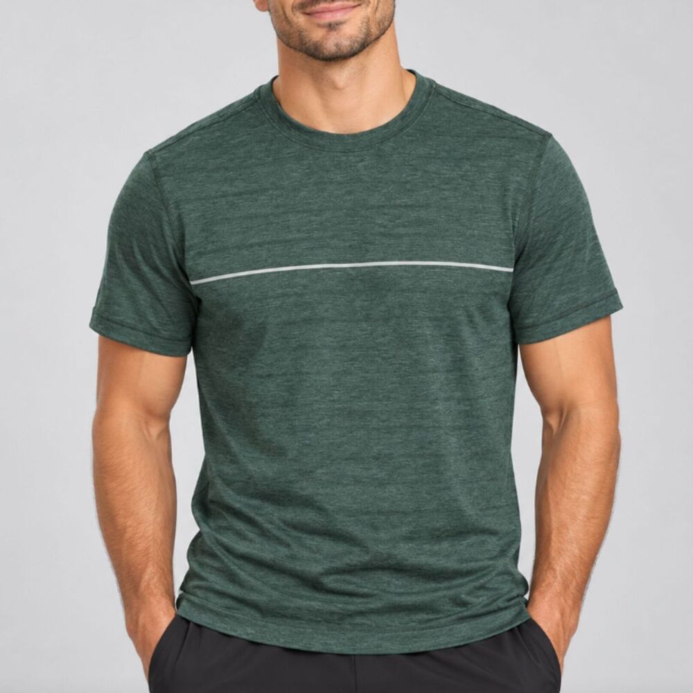 Men Lululemon Lightweight Crew Neck T Shirt Green Striped Casual Athleisure